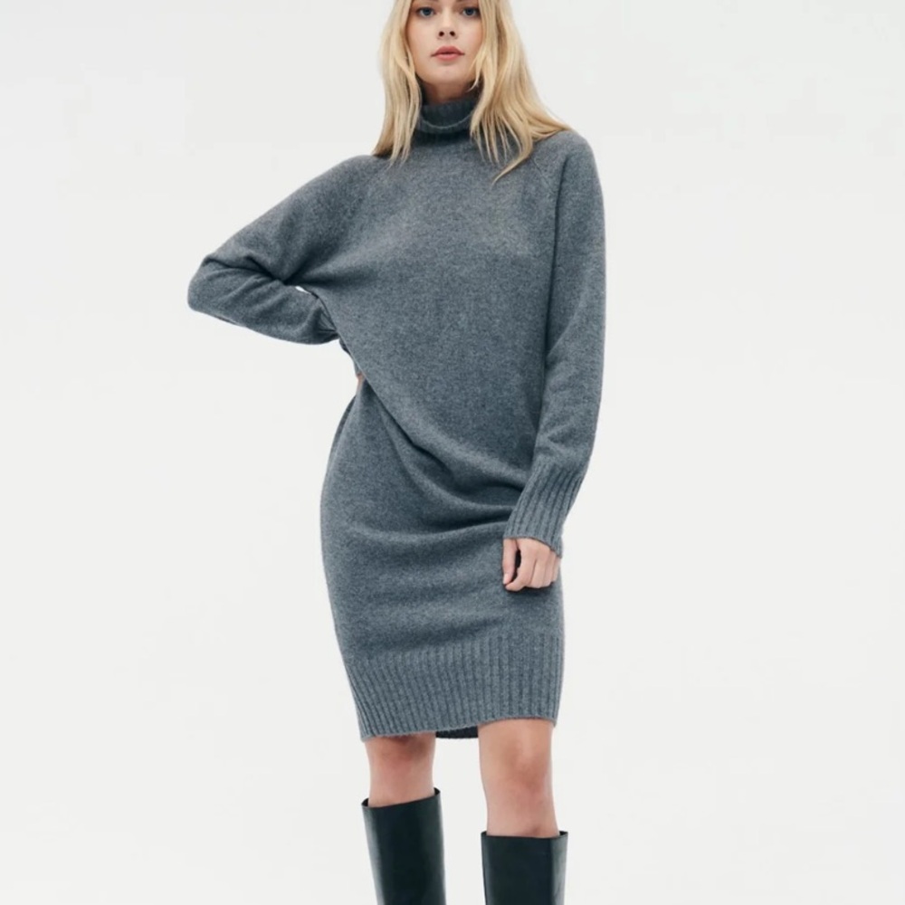 NAADAM 100% Cashmere Turtleneck Dress Grey Medium EUC